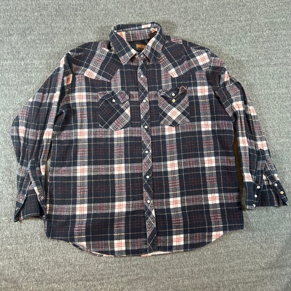 Vintage Stir-Ups Western Flannel Shirt Plaid Pearl Snap Pockets Men XL 17-17 1/2 - Picture 1 of 6